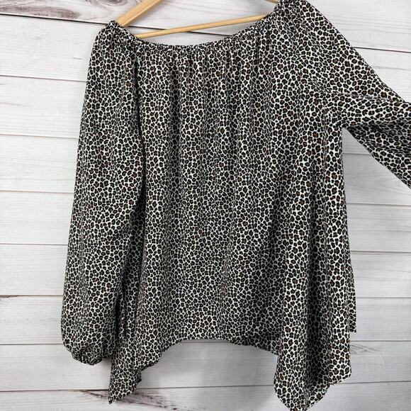 Michael Michael Kors Leopard Print Off the Shoulder Asymmetrical Hem Top Size 2X - Picture 6 of 7